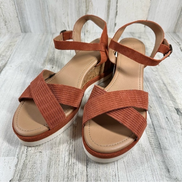 New CREVO Women's Sycamore Wedge Heel Sandals Terracotta #736 - Picture 4 of 11
